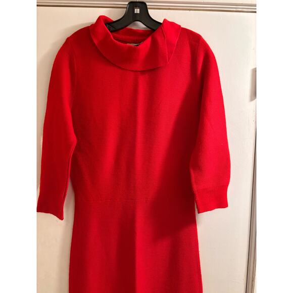 Jonathan Logan Red Knit Vintage Dress Mockneck A-Line Christmas FLAWED - Picture 8 of 8